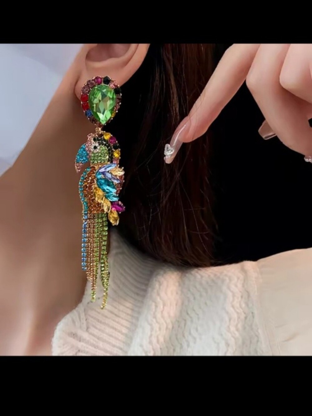 Parrot Rhinestone Statement Earrings Multi-color - Picture 4 of 13